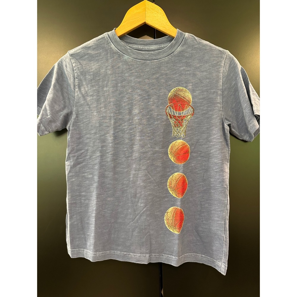 Crewcuts J.Crew Boys Basketball Graphic T-Shirt Blue Slub Cotton Size M 8-9